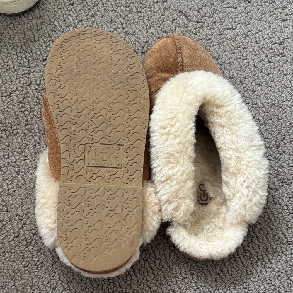 UGG Brown and Cream Fleece Slippers